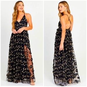 Alter'd State Arabella Black and Gold Embroidered Maxi Dress Size Small